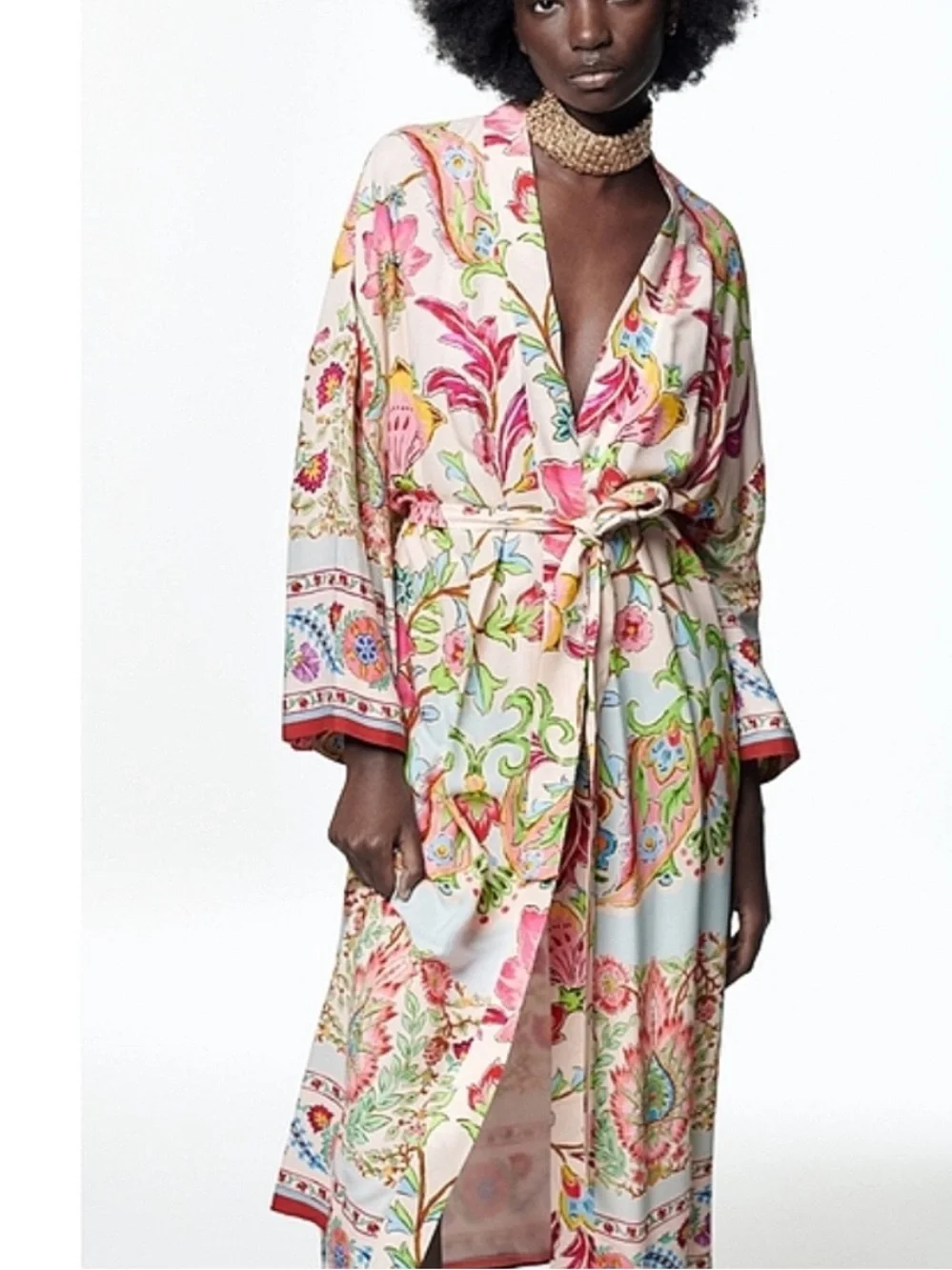 Zara Floral Satin Kimono Robe - Picture 1 of 9